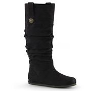 Black gothic renaissance boots upright view with soft sole and button strap