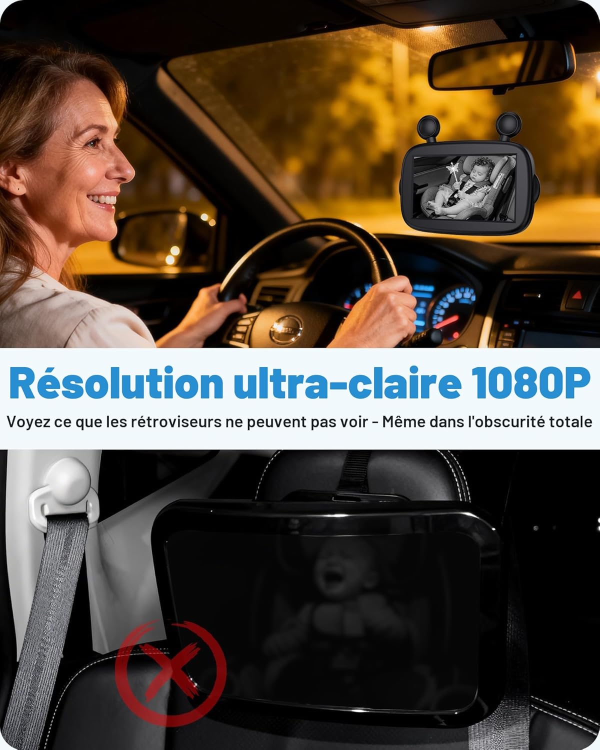 1080P baby monitor display for day and night driving