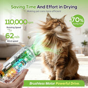 110,000 RPM brushless pet dryer with powerful airflow for cats