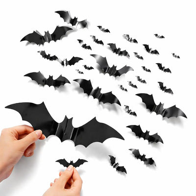 112-Piece 3D Halloween Bat Decorations, Oversized Reusable PVC Wall Stickers, 4 Sizes