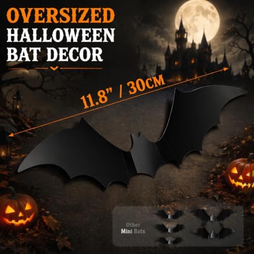 112-piece Halloween bat decoration set showing four different bat sizes