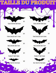 12-piece LED bat decoration set showing assorted sizes and designs