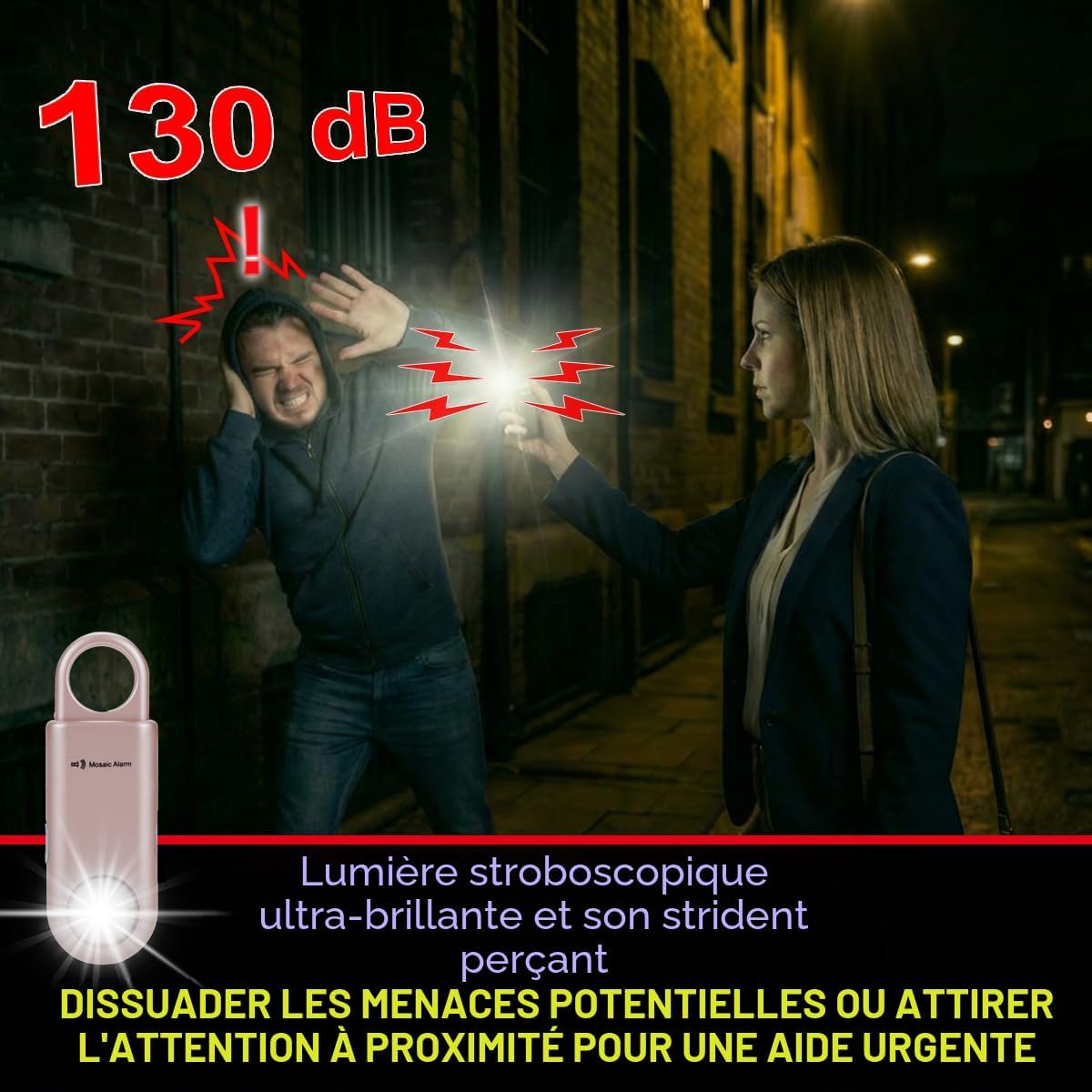 Personal alarm with loud siren and strobe light for emergency situations
