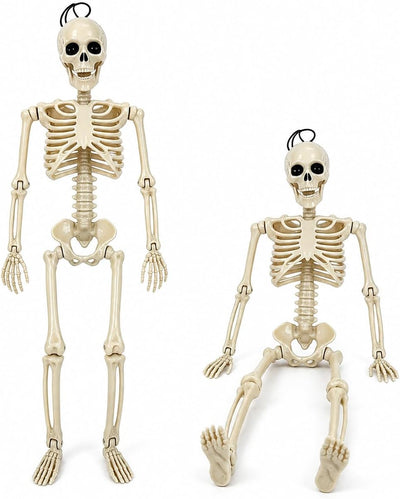 2-Pack 16-Inch Hanging Halloween Skeleton Decorations, Posable Indoor & Outdoor