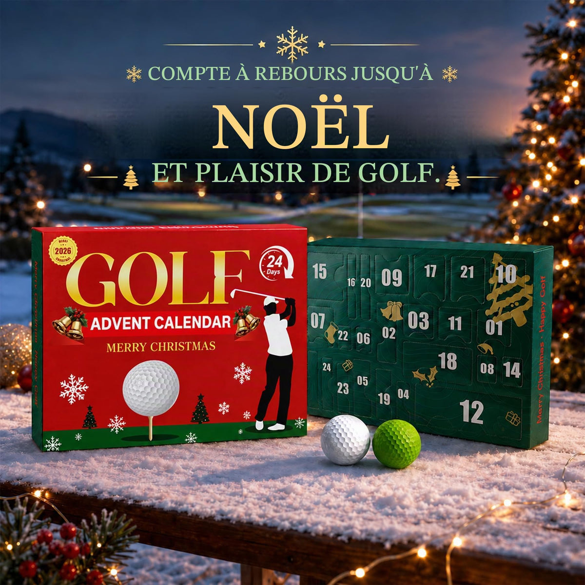 2026 golf advent calendar with twenty four numbered compartments