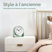 3.5 inch silent analog alarm clock with night light displayed on a bedside table