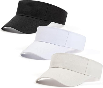 3-Pack Adjustable Sun Visor Hats for Men & Women – Lightweight UV Protection Sports Caps for Golf, Tennis, Running, Beach & Travel (Black, White & Beige)