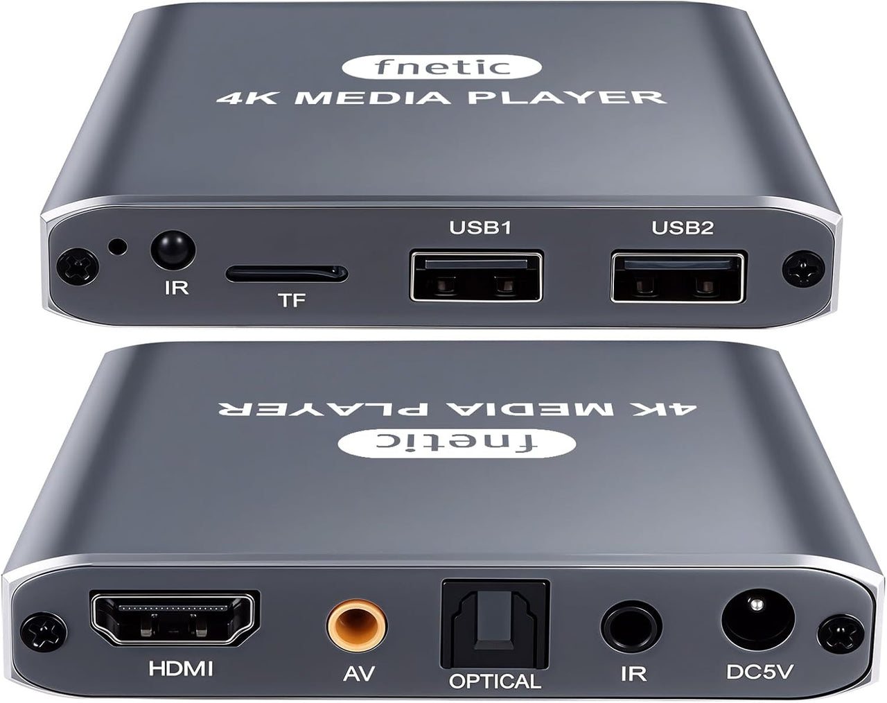 4K media player front view with USB ports and micro SD slot