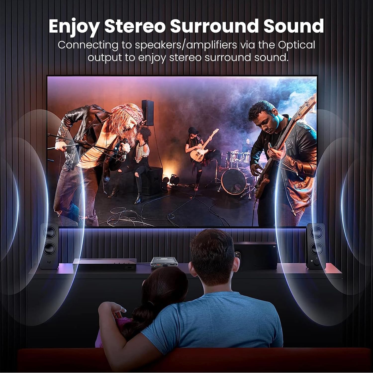 Media player connected to home theater with optical audio surround sound