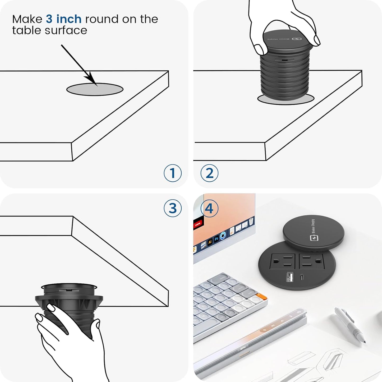 🔌 Desk Power Grommet with Wireless Charger 🔌