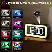 Digital alarm clock with seven color ambient night light modes