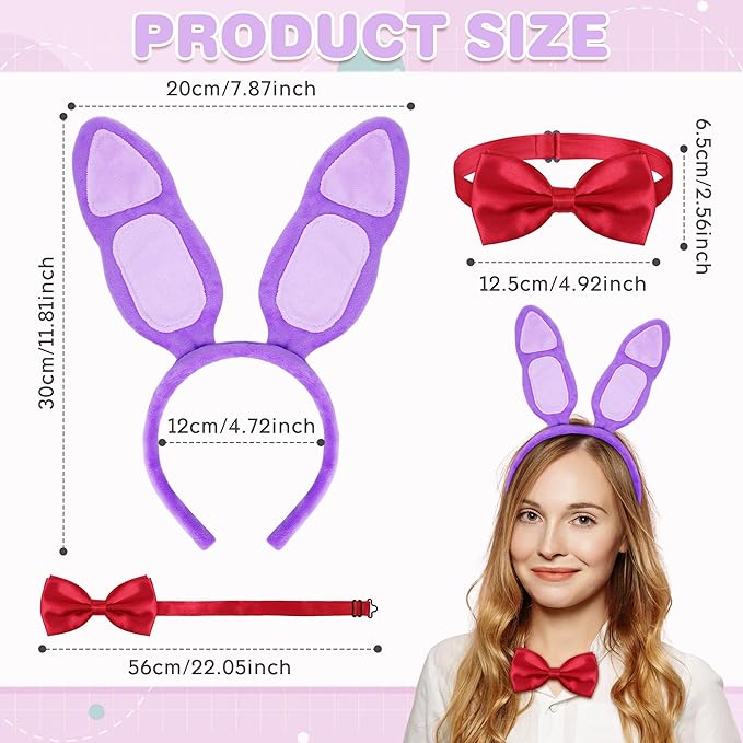Rabbit ears headband and bow tie size dimensions and measurements