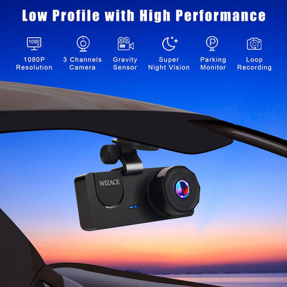 🚗 3-Channel Dash Camera 1080P + 32GB Card 🚗