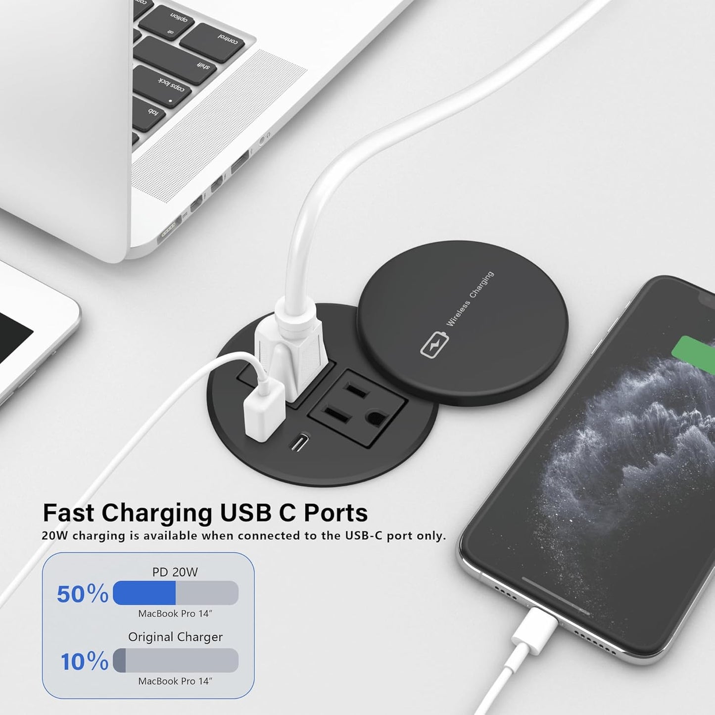 🔌 Desk Power Grommet with Wireless Charger 🔌