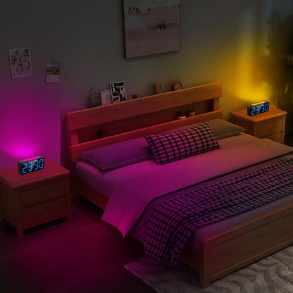 Topski alarm clock with night light on a bedside table in a cozy bedroom environment.