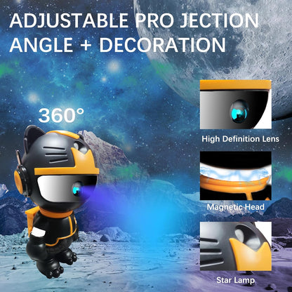 Astronaut cat projector with 360° adjustable projection angles.