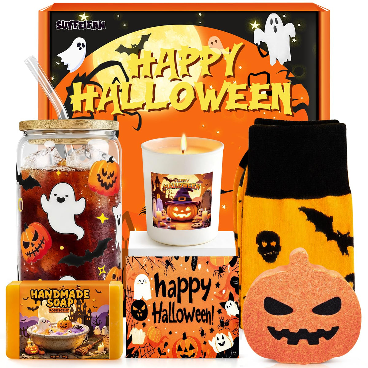 Halloween Boo 2026 gift set for women and teen girls with themed candle, socks, soap and accessories