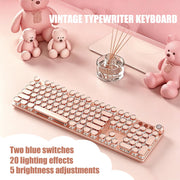 Vintage pink typewriter keyboard with 20 LED lighting effects and 5 brightness levels