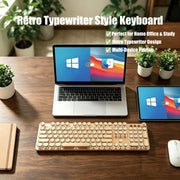 Retro typewriter style pink USB keyboard for home office, PC and study setup