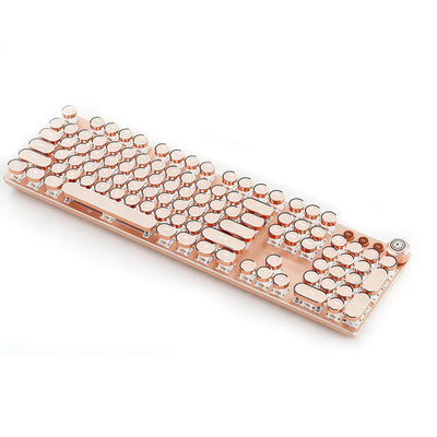 Retro Pink Typewriter Keyboard with 104 Round Keys, LED Backlight & Wired USB