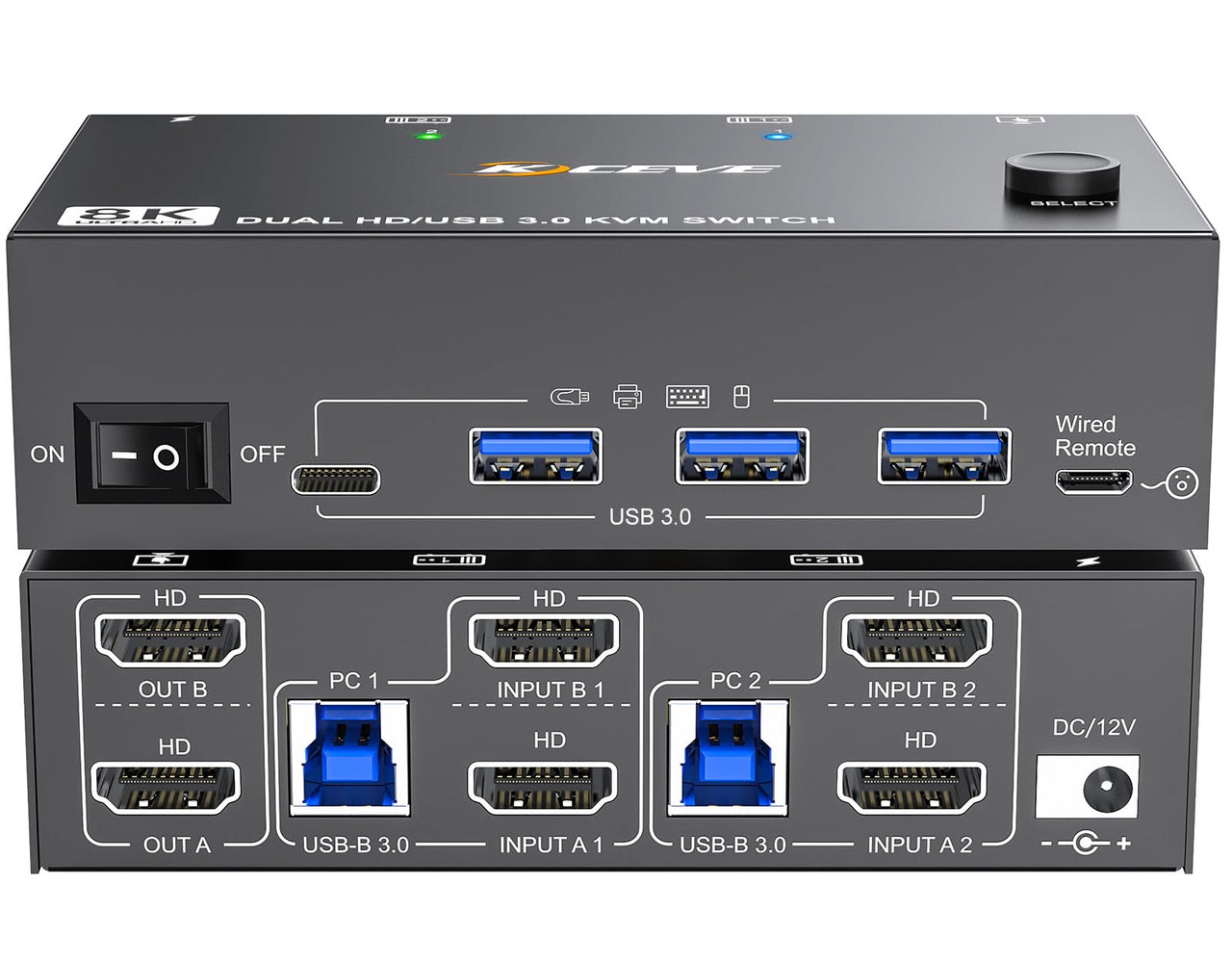 8K dual monitor HDMI KVM switch for 2 PCs with USB 3.0