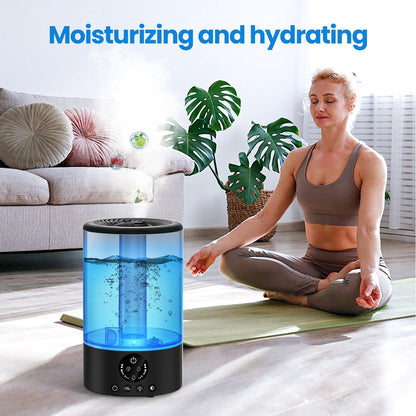 Cool mist humidifier in a home yoga setting, providing moisture and hydration.