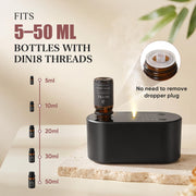 Waterless essential oil diffuser controls, mist settings and timer
