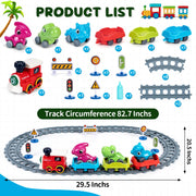 Complete dinosaur train set with locomotive, dinosaur cars, trailers and railway accessories