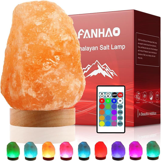 FANHAO Himalayan salt lamp with remote control and color options.