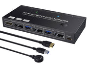 KCEVE dual monitor KVM switch with DisplayPort HDMI USB 3.0 and wired remote