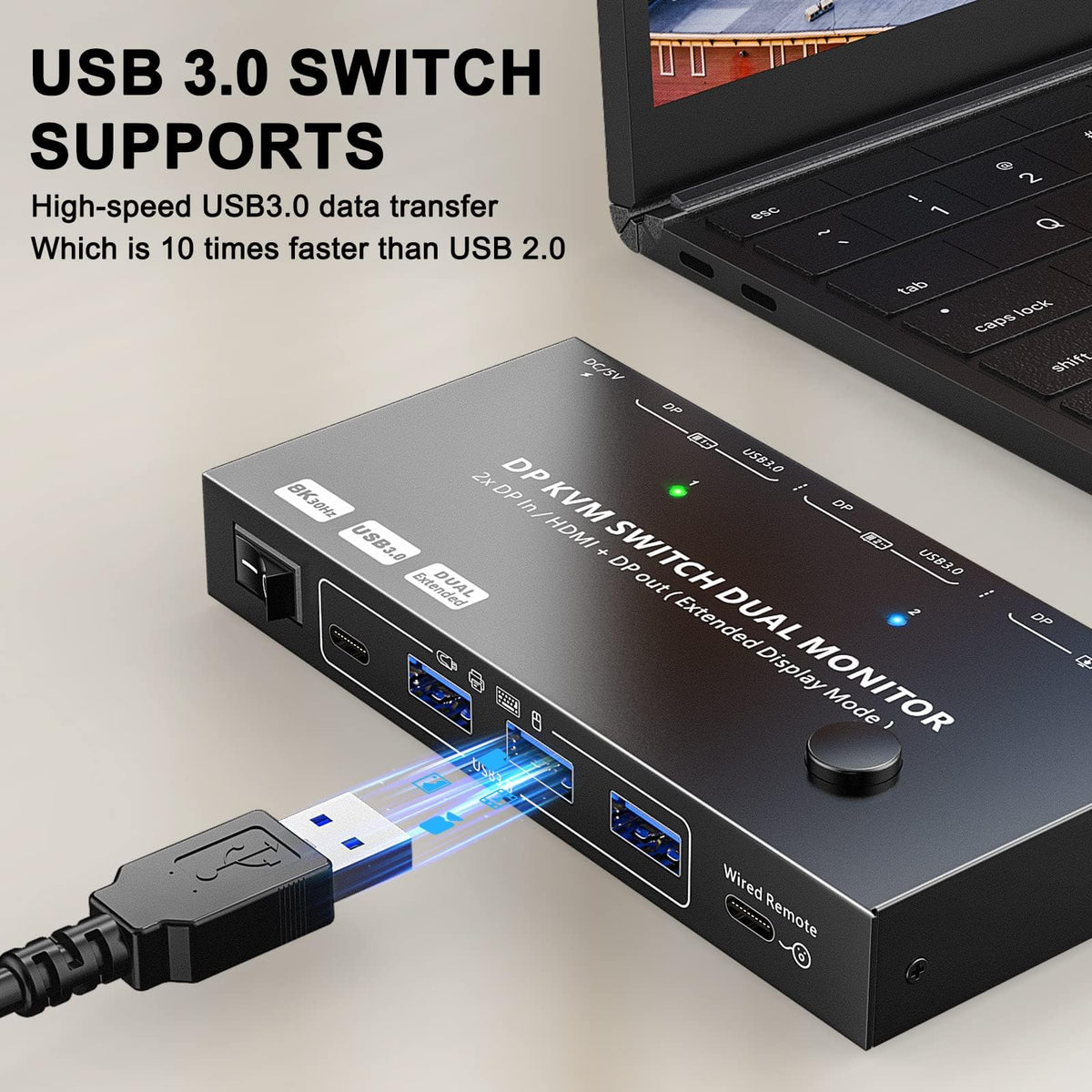 KCEVE USB 3.0 KVM switch with high speed 5 Gbps peripheral sharing