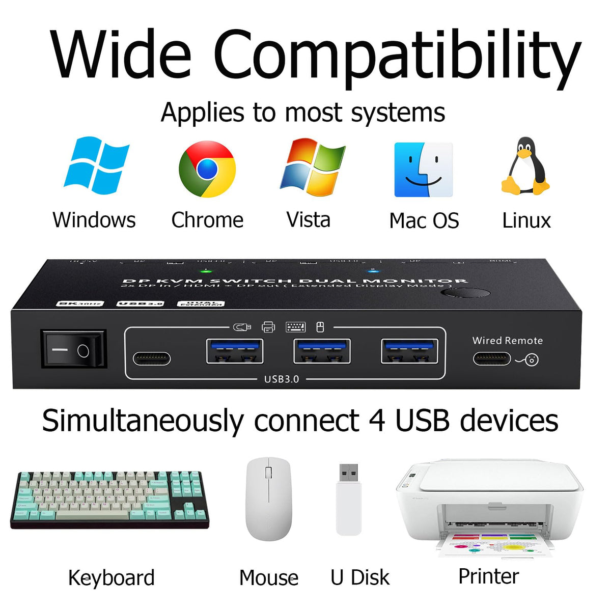 KCEVE KVM switch compatible with Windows macOS Chrome OS and Linux
