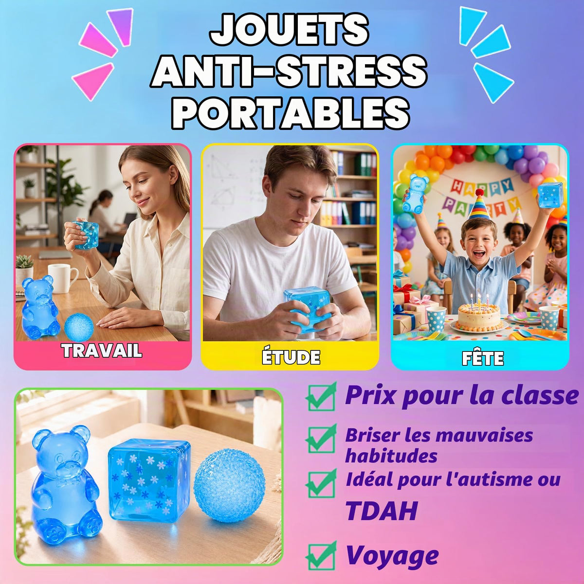 Portable blue sensory fidget toys for work, study, classroom prizes and travel