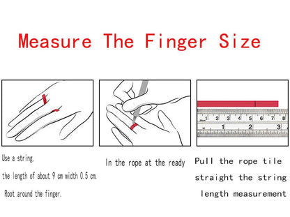 Finger measurement guide for sizing The Phantom Captain’s Crest ring, showing how to use a string and ruler.