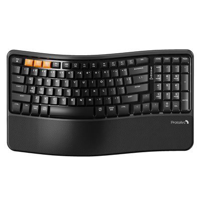 ProtoArc EK02 Wave Keys Ergonomic Wireless Keyboard, Black, Multi-Device, Rechargeable