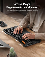 ProtoArc EK02 ergonomic wave keyboard in use at a desk for comfortable typing