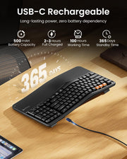 ProtoArc EK02 USB-C rechargeable ergonomic keyboard with long battery life