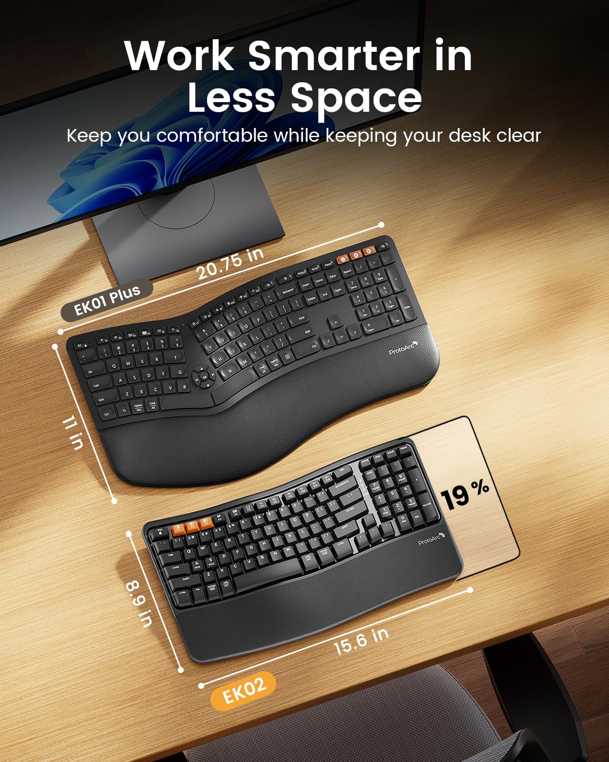 ProtoArc EK02 compact ergonomic keyboard with full productivity layout and dedicated number pad