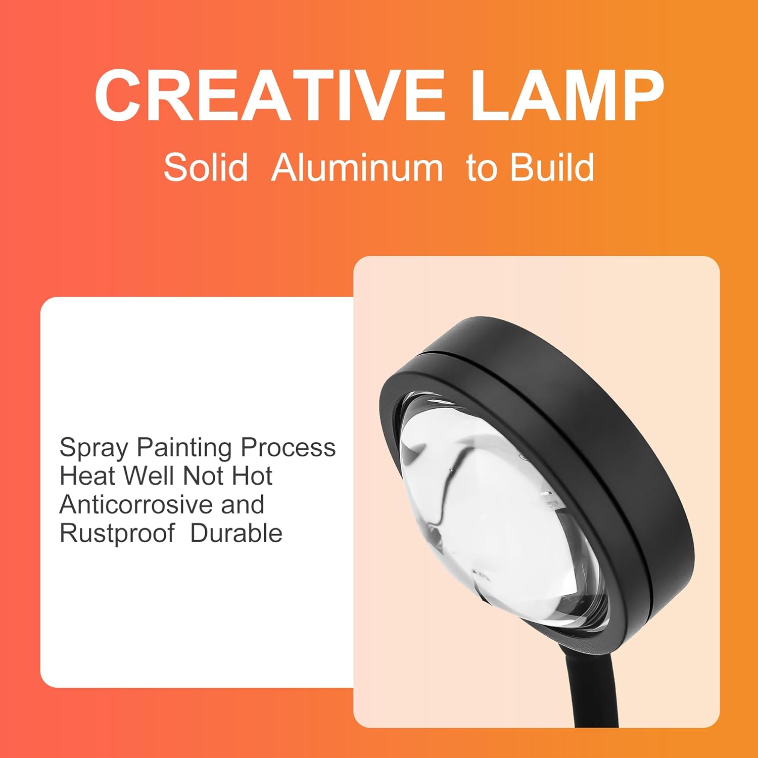 Close-up view of the durable aluminum build of the lamp head with a smooth black finish.