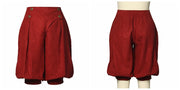 Burgundy knee-length breeches shown from front and back