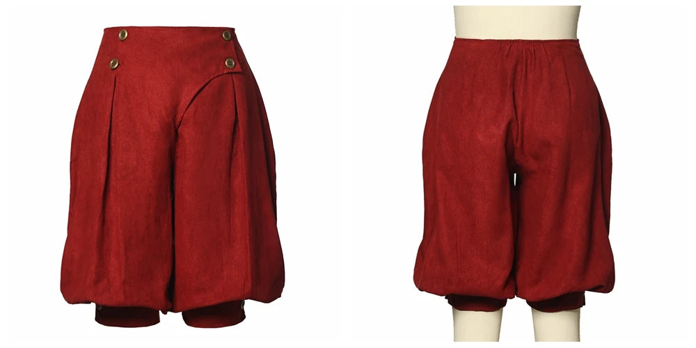Burgundy knee-length breeches shown from front and back