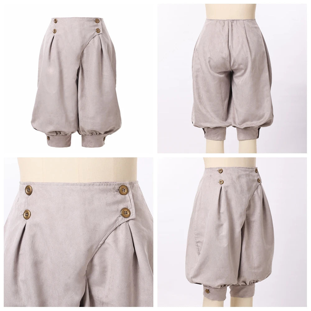Gray breeches shown from front and back with button details
