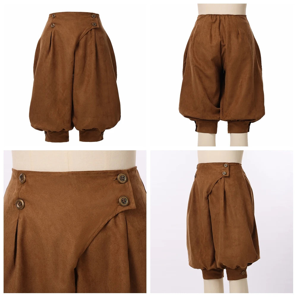 Brown breeches shown from front and back with button details