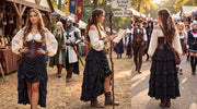 Brown pirate skirt shown in Renaissance-inspired outfit combinations