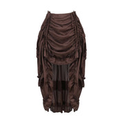 Brown high-low pirate skirt with gathered front and ruffled hem