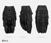 Black ruffled skirt shown from front, side and back