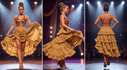 Turmeric ruffled skirt shown in layered Renaissance outfits