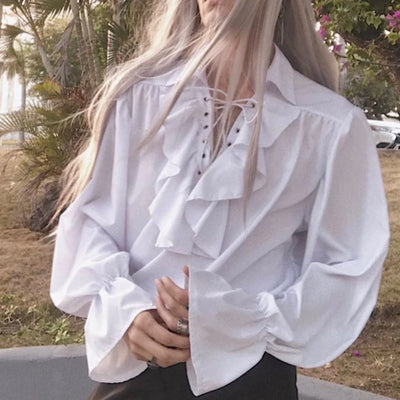 Men’s Pirate Ruffle Shirt – Gothic Renaissance Lace-Up Blouse