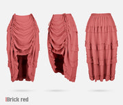 Brick Red ruffled skirt shown from front, side and back