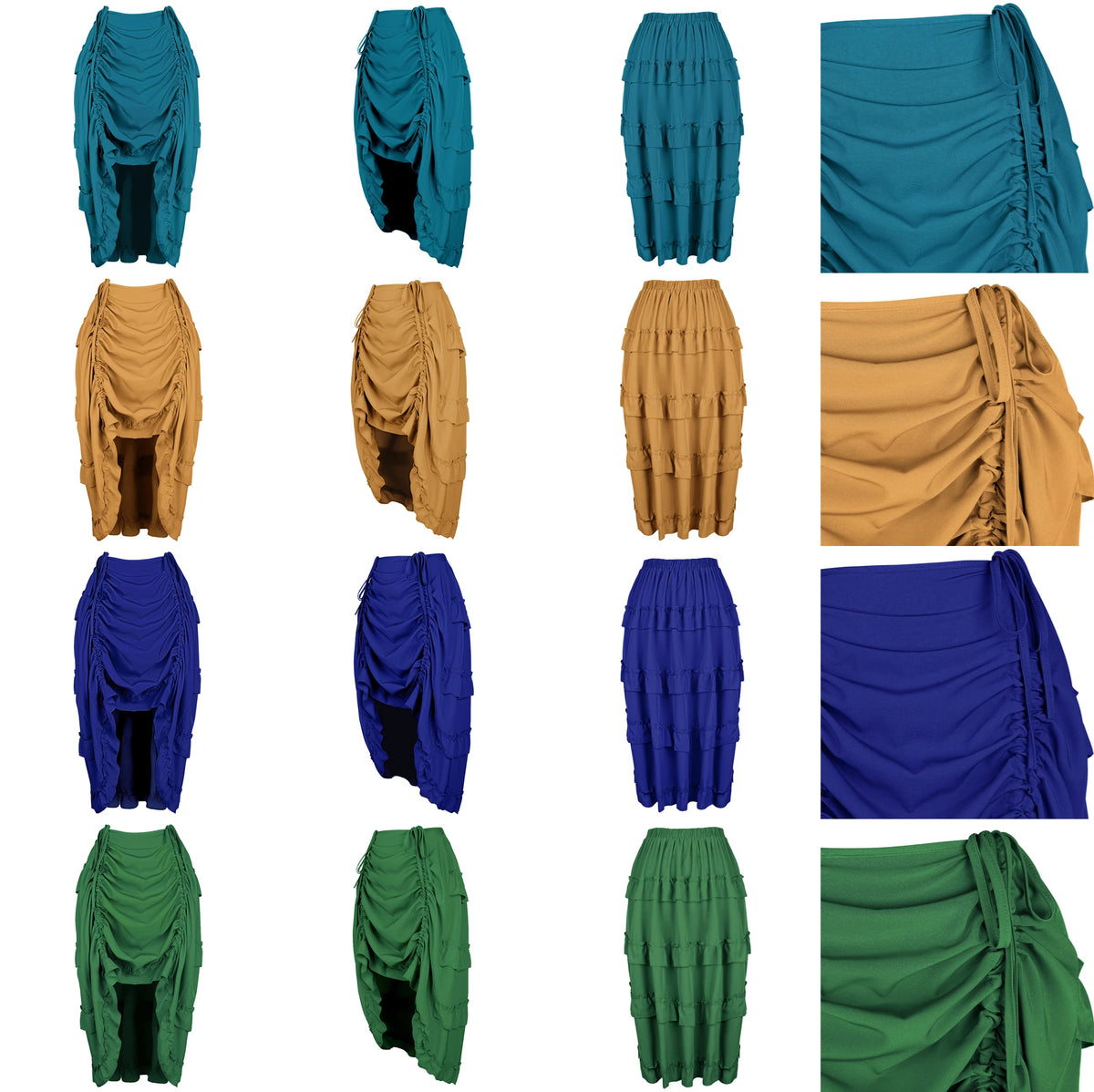 Colour comparison for high-low ruffled pirate skirts